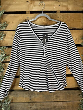 Zeagoo Women's Black and White Striped Long Sleeve Top XXL